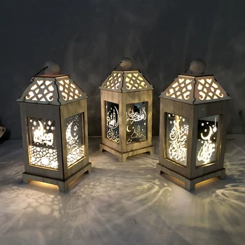 Liviorap Ramadánu Eid Mubarak Dekorácie pre Domov Mesiac LED Svetlo Sviečky Drevená Plaketa Visí Prívesok Islamu, Moslimov Prípade Strany