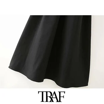 TRAF Ženy Elegantný Módy Pathwork Strech Slim Midi Šaty Vintage Backless A-line Tenké Pásiky Ženské Šaty Vestidos