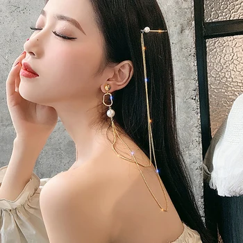 2020 Nové Módne Náušnice pre Ženy, Zlatá Farba Kórea Pearl Náušnice Reťaze Vlásenky Vlasy Klip Dangel Pearl Náušnice Šperky