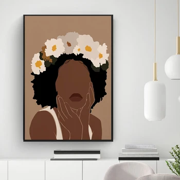 Abstrakt Africkej Ženy Umenie Výtlačkov Hlava Kvet, Motýľ Afro Žena Black Dievča Boho Plagát Plátno Krásy Maľovanie Obrazov Na Stenu