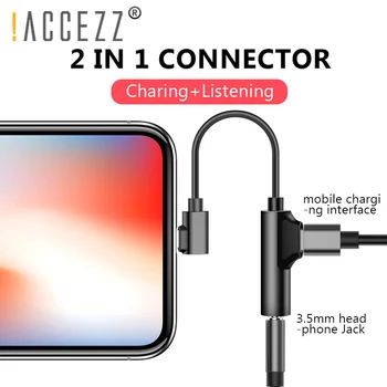 !ACCEZZ 2 v 1, 3,5 mm Jack, AUX Slúchadlá Konektor Pre iphone X XS MAX XR 6 7 8 Plus Poplatok Počúvanie Adaptér Pre iphone Connecter
