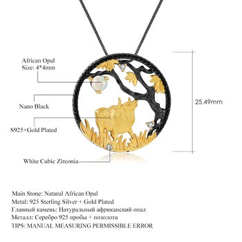 GEM BALET Prírodné Afriky Opál drahý kameň Náhrdelník Prívesok Pre Ženy 925 Sterling Silver Plated Zlato Ox Čínskeho Zverokruhu Šperky