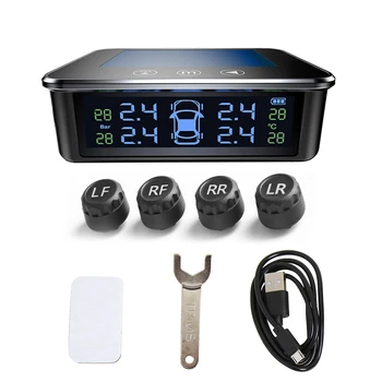 AN-11 Solárne USB Auto TPMS Voice Alarm Dotykom Prepnúť Auto Výstraha Tlak vzduchu v Pneumatikách Pneumatika Teplota Monitorovací Systém