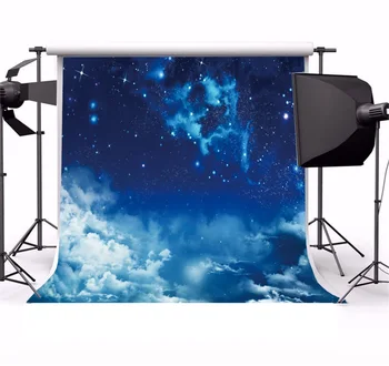 Laeacco Fotografie Pozadia Blue Sky Cloud Trblietajúce Sa Hviezdy, Hviezdne Portrétne Fotografické Pozadie Photocall Photo Studio