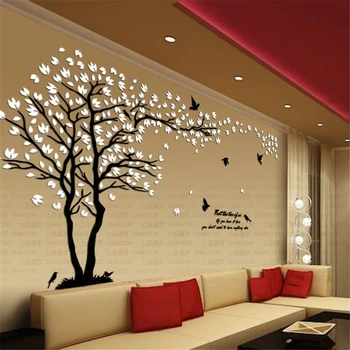 Nový Príchod Crystal Akryl DIY 3D samolepky na Stenu Červený Strom Moderná Obývacia izba Gauč TV Dekoratívne Pozadie nástenná maľba Umenie Milovať Strom