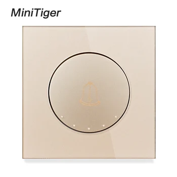 Minitiger 1 Gang Zvonček Prepnúť Tlačidlo Wall Light Switch Rytier Black/ White / Gold / Šedá Luxusné Crystal Tvrdené Sklo Panel