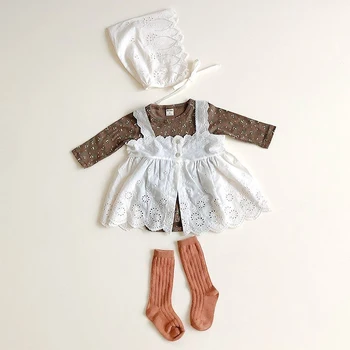 2020 Jar Leto Detské Oblečenie 2ks Spp + Šaty kórejský Baby Dievčatá Oblečenie Bavlnená Košieľka a Kvetinové Kombinézach Šaty Vybavy