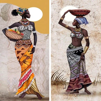 Vyšívanie Diamond Maľovanie Africkej ženy Diamond Výšivky plné námestie/ kolo Vŕtať Drahokamu Mozaikový Obraz Domáce Dekorácie