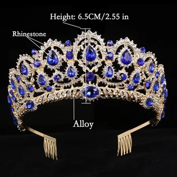 Crystal Tiaras Drahokamu Kráľovná Koruny Narodeniny, Svadobné Doplnky Do Vlasov Veľký Luxus, Čelenky Diadem S Hrebene Šperky