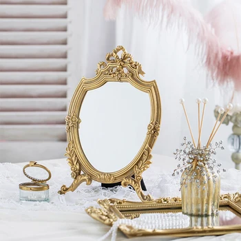 Európska Retro Zrkadlo Domáce Dekorácie Spálňa Ploche Zlaté Úľavu Make-Up Zrkadlo Luxusné Nástenné Dekor Živice Obliekanie Zrkadlá