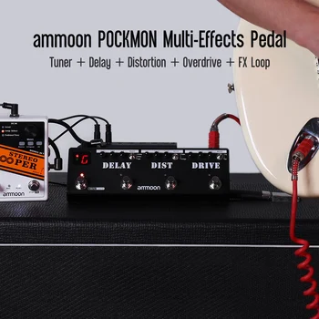 Ammoon POCKMON Multi-Efekty Gitara Pedál Pásy s Tuner Odkladu Skreslenie Overdrive FX Loop Tap Tempo Gitara Efekt Pedál