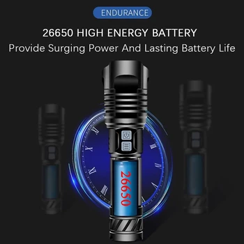 Silný Nabíjateľná baterka pochodeň XHP100 XHP50.2 flash light18650 26650 taktické usb High power led baterky