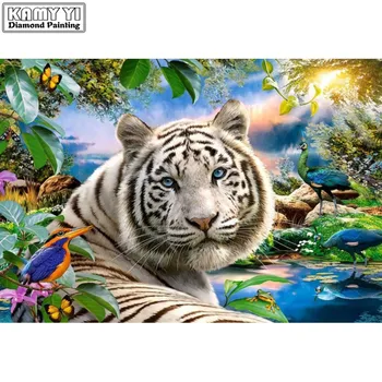 Full Round-Diamond 5D DIY Diamond Maľovanie Výšivky Cross stitch veľký biely tiger Drahokamu Mozaiky Maľba Dekorácií Dary