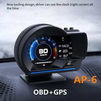 AP-6 HUD Displej OBD+GPS Tachometer Smart palubný Počítač S Nastaviteľným Držiakom Jasné Kód Poruchy Auta, Head-up Displej