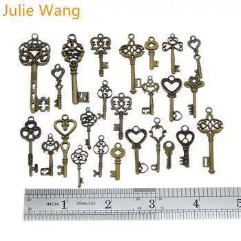 Julie Wang 24PCS Zmiešané Zliatiny Antické Bronzové Kľúčom Tvar Kúziel Neckalce Prívesok Náramky Nálezy Šperkov, Takže Príslušenstvo