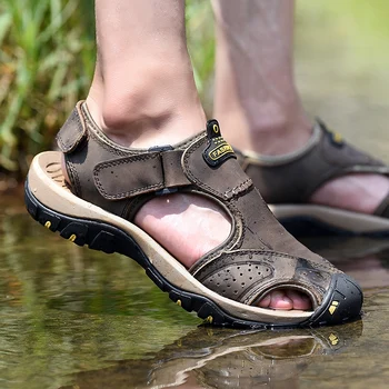 SHANTA Mužov Sandále 2019 Nové Skutočné Cowhide Kožené Muž Letné Topánky Vonkajšie Pláži Papuče Bežné Sandále Sandalen