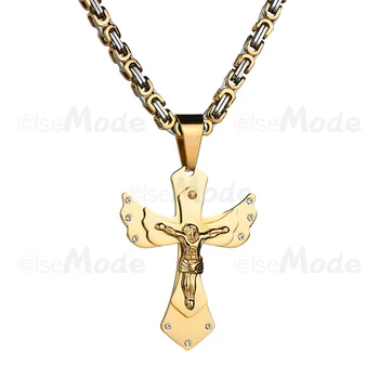 ELSEMODE CZ Kamenný Kríž Náhrdelník Zlato z Nehrdzavejúcej Ocele gréckokatolícka Kríž Prívesok Náhrdelníky Christian Šperky pre Mužov