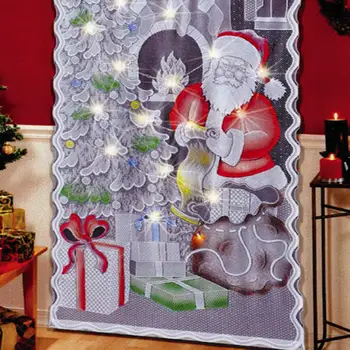 Vianočný Záves Santa Claus Záves S LED Svetlo String Čipky Opony Farebné Vianočný Strom Dekorácie
