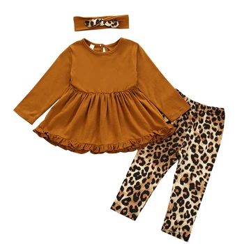 Ma&Baby 6M-4Y Jeseň Jar Dieťa Batoľa, Dieťa, Dieťa Dievčatá Oblečenie Nastaviť Volánikmi Dlhý Rukáv Tunika Leopard Nohavice Dieťa Oblečenie