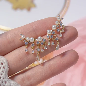 Nové Módne Značky Elegantné Šperky Crystal Waterdrop Strapec Náušnice pre Ženy Jednoduchý Štýl Darček Pearl Náušnice