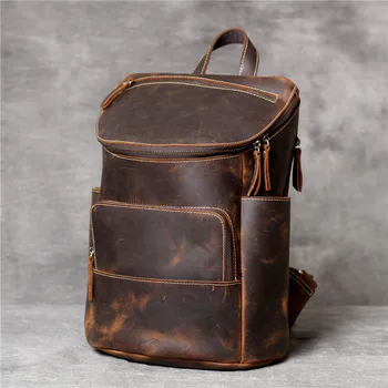 PNDME vysokej kvality jednoduché crazy horse kožené muži ženy batoh vintage pravej kože návrhár luxusných cestovných notebook bookbag