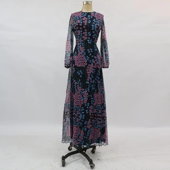 Ženy Vintage Backless Dlho Maxi Šaty Kvetinový Tlače Otvorte Zadný Letné Plážové Šaty Vysoký Pás Dlhý Rukáv Šaty Župan Femme
