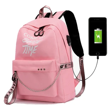 USB Nabíjanie Svetelná Reťaz Nylon žena knihy aktovka školské tašky cestovné balenie módne ženy, dospievajúcich tínedžerov dievčatá
