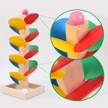 Unikátne Drevené Stromu Listy Blokov Mramor Ball Spustiť Skladbu Hra Hračky pre malé Deti Deti Inteligencie Vzdelávacie Hračka HOT PREDAJ