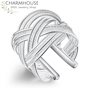 Charmhouse Čistého Striebra, Prstene pre Ženy Široký Weaver Prst Prsteň Nastaviteľné Bague Femme Anillo Vianočné Darčeky Módne Šperky