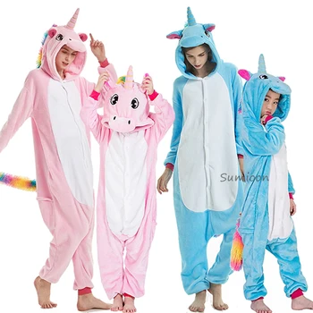 Kigurumi Onesie Deti Pijamas Jednorožec Pyžamo pre Chlapcov, Dievčatá Zimné Zvierat Panda Pyžamá Ženy Sleepwear pre Teen 4 6 8 10 Rokov