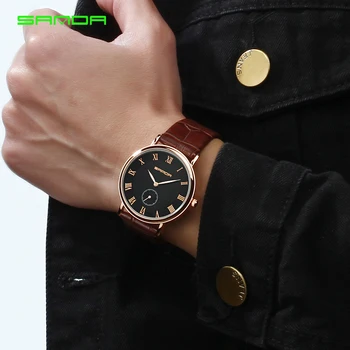 SANDA Luxusné Značky Mužov Sledovať Ultra Tenké Kožené Hodiny Muž Gold Business Náramkové hodinky Vodotesné Muži Hodinky relogio masculino