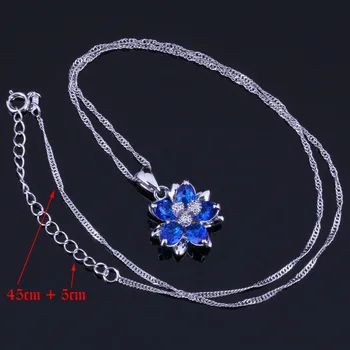 Kráľovský Kvet Blue Cubic Zirconia Biela CZ Strieborné Pozlátené Šperky, Náušnice, Sety Prívesok Reťazca Krúžok V0296