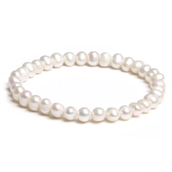 Jednoduché Kolo Biele Perly Korálkový Náramok Muži Ženy Šperky 6-9mm Prírodné Skutočné Perly Elastické Bangles Sladkovodné Perly Dary