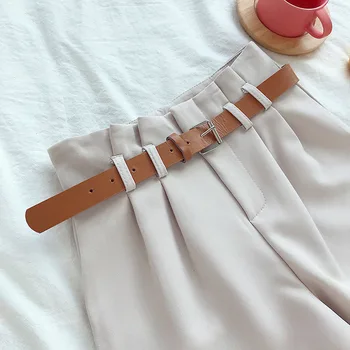 Kórejský Stručný Dizajn Biely Oblek Šortky Pre Ženy 2020 Módne Pevné Vysoký Pás Široký Nohu Šortky S Pásom 5 Farieb