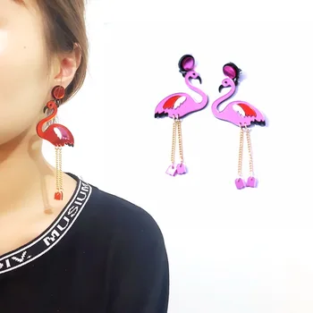Novinka náušnice Kórea náušnice dizajnérske šperky kryštál ruže červené flamingo módne náušnice v uchu klipy