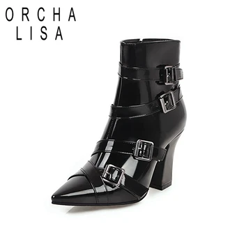 ORCHA LISA Sexy Lady bloku vysoké podpätky, topánky, členkové topánky ukázal prst pracky strane zips botičky zimné ženské pracovné topánky veľká veľkosť
