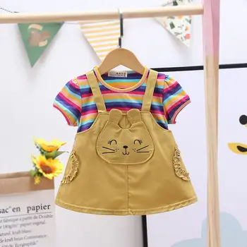 Baby Dievčatá Šaty 2020 Lete Zbrusu Nový Roztomilý Čela Princezná Detské Oblečenie kreslených mačka krátky Rukáv, Detské Šaty, Oblečenie pre Deti