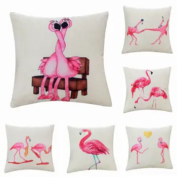 Bavlnená Posteľná Bielizeň Flamingo Vzor Hodiť Vankúš Štvorcový Vankúš Sedadlo Auta Domáce Dekorácie Gauč Dekor Dekoratívne Obliečka Na Vankúš