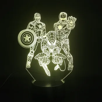 Marvel Ironman 3D Nočné Osvetlenie, Anime Postavy Spiderman Amerika Kapitána Akcie Figma Dotykový Snímač Model Stolná Led Dekorácie Doll