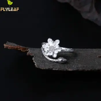 Flyleaf 925 Sterling Silver Lotosový Kvet Otvoriť Prstene Pre Ženy Vysoko Kvalitný Elegantný Lady Módne Šperky