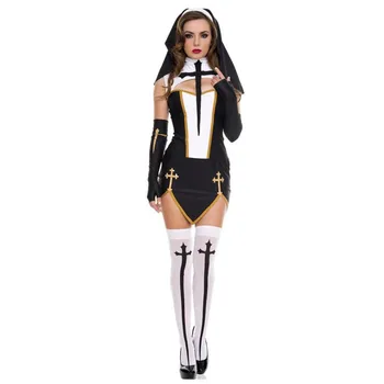Halloween Kostým Pre Ženy Cosplay Sexy Mníšky Kostým Oblečenie Fantasy Mníšky Sestra Slim Šaty Uniformy