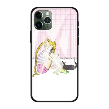 Tvrdené Sklo Telefón puzdro Pre iPhone 12 Mini 11 Pro X XS Max XR SE 2020 7 8 6 6 Plus Kryt Coque Fundas Capa Sailor Moon Anime