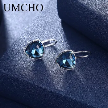 UMCHO Elegantné Modré 925 Sterling Silver Nano Crystal Ženy Drop Náušnice pre Denné Výročie Svadby, Párty, Darčeky Jemné Šperky