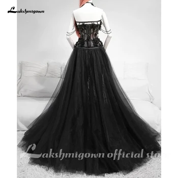 Gotický Čierne Dlhé Svadobné Šaty 2021 Sexy Svadobné Šaty Vestidos De Novia Sexy Tylu Svadobné Šaty Trouwjurk Plus Veľkosť