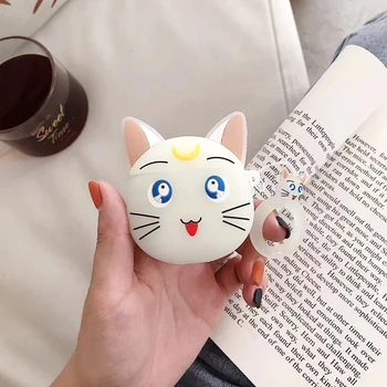Pre AirPods Prípade Roztomilý 3D Luna Mačka Sailor Moon Slúchadlá Prípade Silikónové Roztomilý Kryt pre Apple Airpods Prípade Earpods Prst Prsteň Popruh