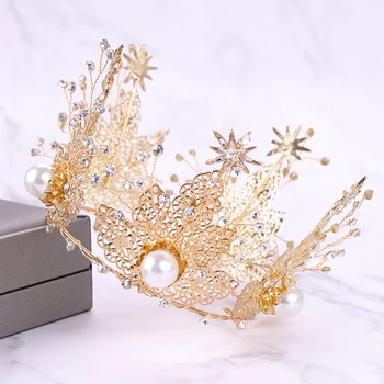 Nový Príchod Gold Crystal Tiara A Koruny, Kráľovná, Kráľ Kolo Koruny Svadobné Svadobné Doplnky Do Vlasov Ženy Barokový Vlasy, Šperky