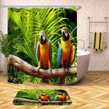 Jungle tému tropická sprcha opony papagáj 3d cortinas ducha závesy pre kúpeľňa sprchovým kútom, záves