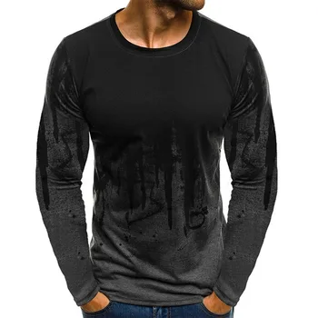 Mens T Shirt Gradient Móda Tlačené Rýchlo Vyschnúť Kompresie pánske Tričká Tričko Dlhý Rukáv Topy Fitness Telocvični Oblečenie