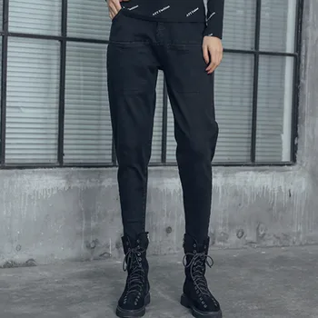 XUXI Jeseň Zima 2020 Ženy Ceruzkou Nohavice Tenké A Bežné Plus Velvet Zahusťovanie Black Fashion Šitie Nohavice FZ3375