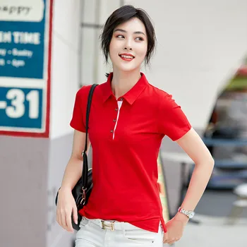 MiiKLN Ženy Golf Polo Shirts 90% Bavlna 4 Farby Čierna Biela Červená Modrá Pevné Ženské Košele, Krátke Rukávy S až 3XL Tričko Bavlna